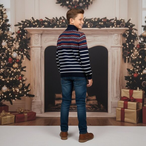 Nautica KIDS Fair Isle Quarter Zip Sweater Striped Knit Pullover Logo Classic - Picture 4 of 12